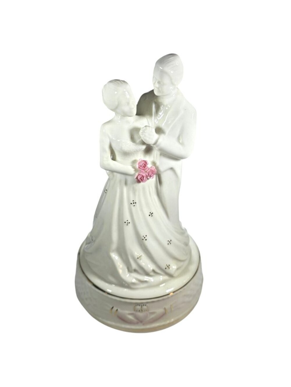 Belleek Ireland Porcelain Bride Groom Wedding Figurine Pink Roses Cake Topper